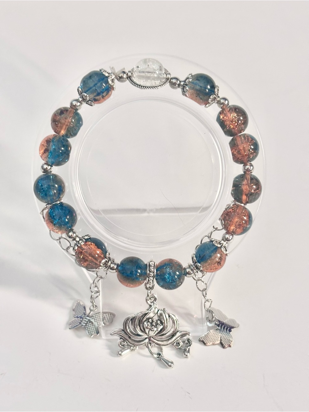 Handmade Blue and Copper Bead Charm Bracelet
